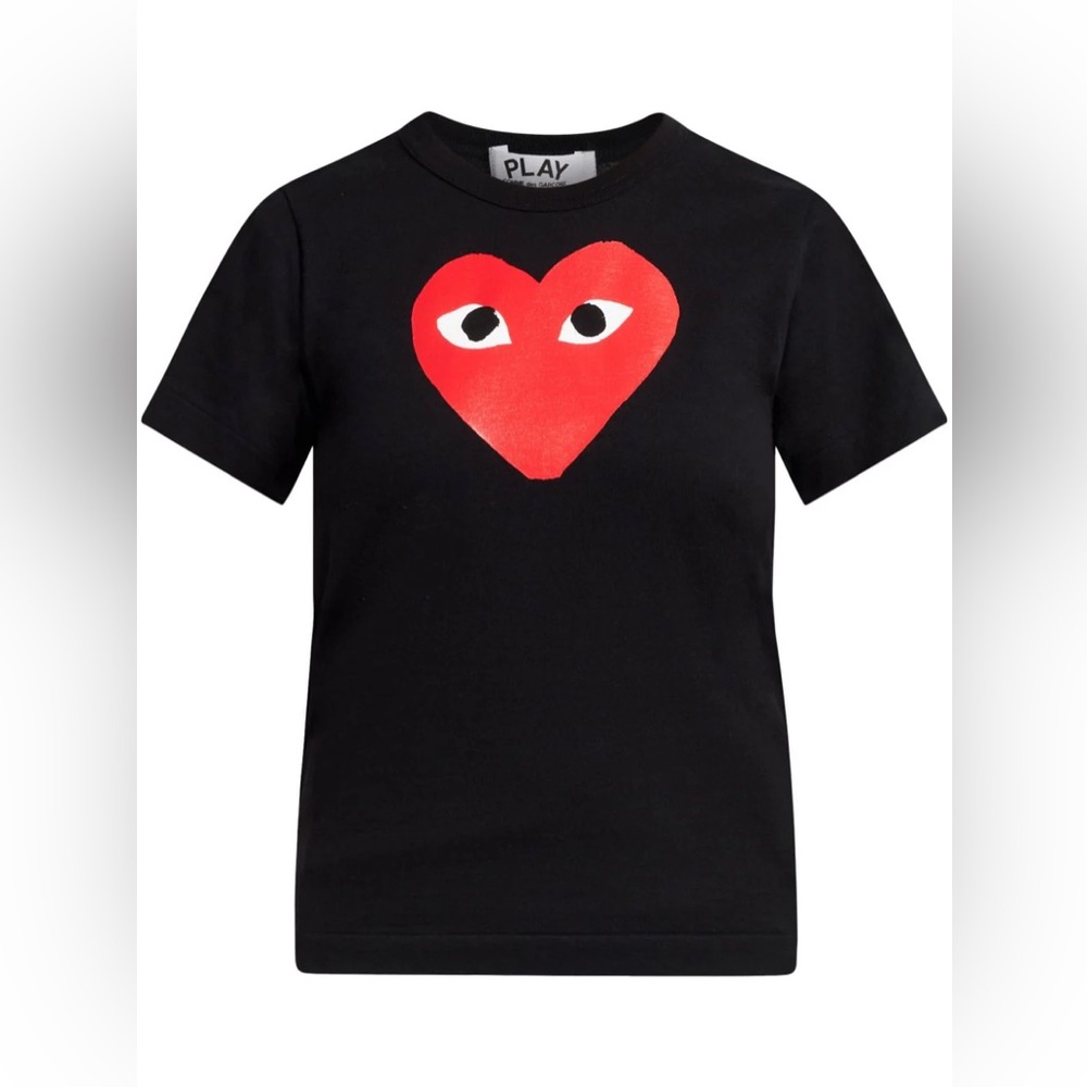 Comme des Garcons PLAY Black Tee with Red Heart Graphic